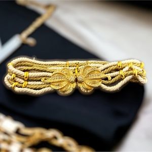 Vintage Metallic Braided Belt Gutos West Germany  Gold Rhinestone Large Buckle